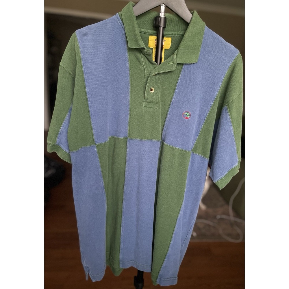 Vintage 90s Duck Head Colorblock Polo Shirt Green Blue 100% Cotton Men's L